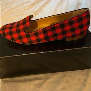 J.Crew Flannel Buffalo Check  Red and Black Loafers